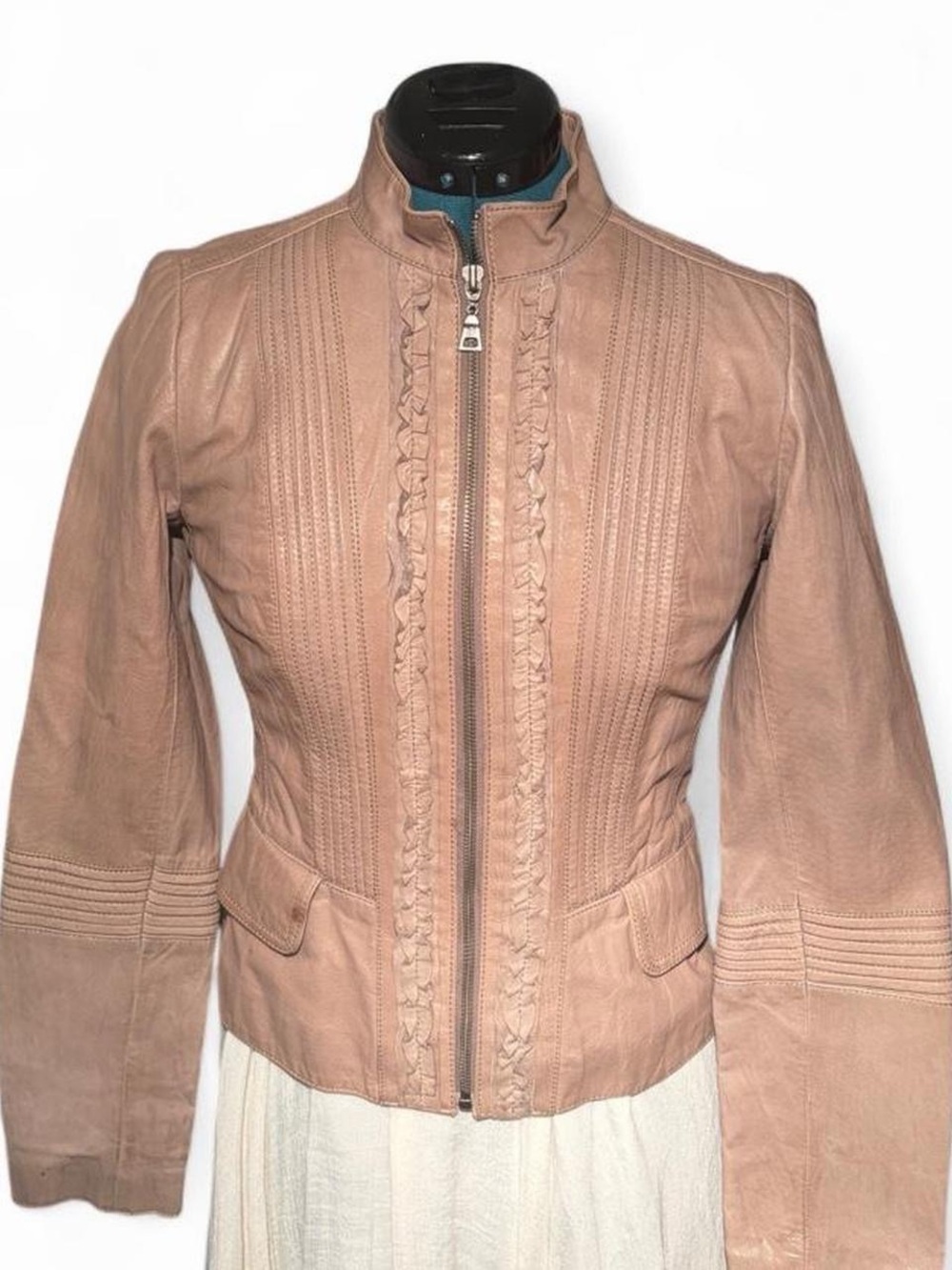 Danier Blush Beige Leather Zip-Front Jacket